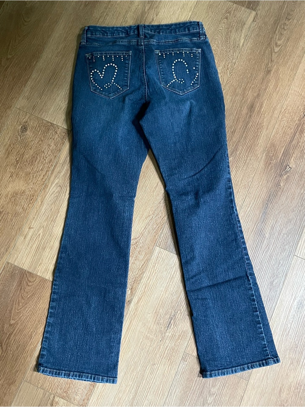 Women’s Dark Blue Flare Jeans with Studded Heart Back Pockets